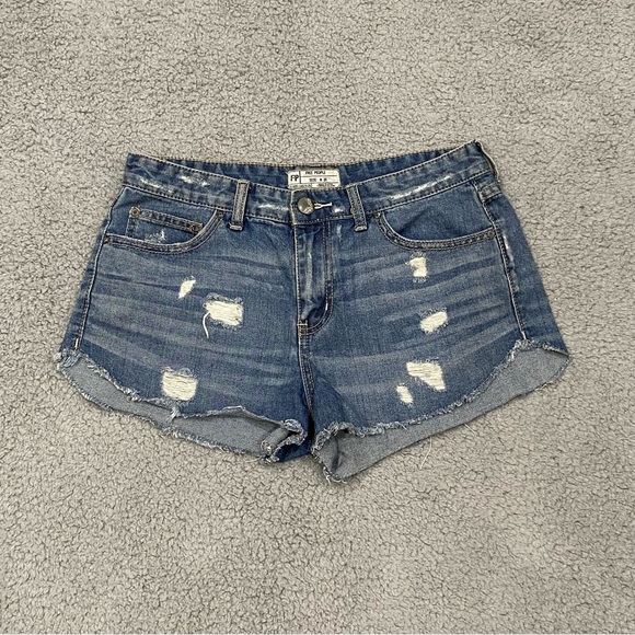 Free People Jean Shorts Womens 28 Blue Cut Off Frayed Distressed Denim High Rise - Picture 1 of 12